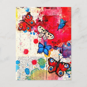 Elegante Vlinder Schildering Aquarel Oude Boek Briefkaart