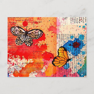 Elegante Vlinder Schildering Aquarel Oude Boek Briefkaart