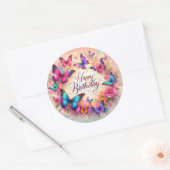 Elegante vlinder verjaardagssticker ronde sticker (Envelop)
