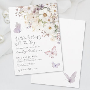 Elegante Vlinder Wildbloem Baby Shower Kaart