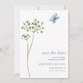 Elegante Vlinder Wildflower QR Code Blauw Bruiloft Save The Date (Voorkant)