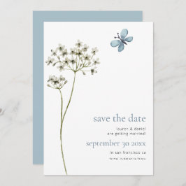 Elegante Vlinder Wildflower QR Code Blauw Bruiloft Save The Date