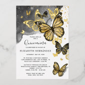 Elegante Vlinder Zwart Quinceanera Echt Goud Folie Uitnodiging (Voorkant)