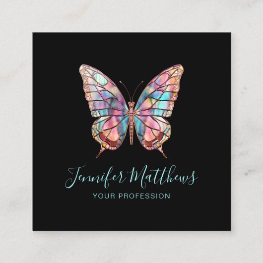 Elegante Vlinder Zwart Vierkant Bedrijf Vierkante Visitekaartje (Voorkant)