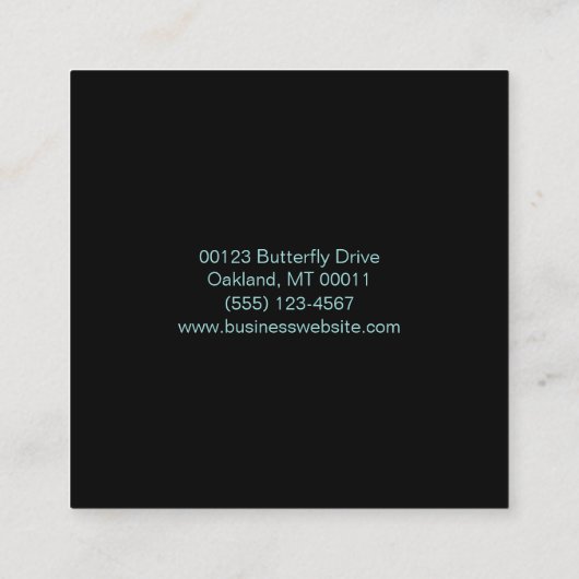 Elegante Vlinder Zwart Vierkant Bedrijf Vierkante Visitekaartje (Achterkant)