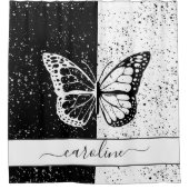  Elegante Vlinder Zwart & Wit Custom Name Douchegordijn (Voorkant)