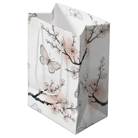 Elegante Vlinderbloesem (11) Medium Cadeauzakje (Voorkant Gekanteld)