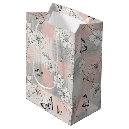 Elegante Vlinderbloesem (3) Medium Cadeauzakje (Voorkant Gekanteld)
