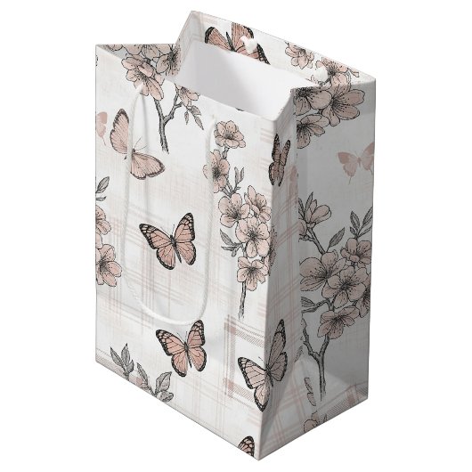Elegante Vlinderbloesem (6) Medium Cadeauzakje (Voorkant Gekanteld)