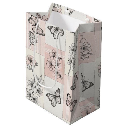 Elegante Vlinderbloesem (8) Medium Cadeauzakje (Voorkant Gekanteld)