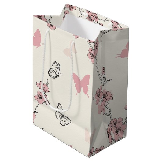 Elegante Vlinderbloesem (9) Medium Cadeauzakje (Voorkant Gekanteld)