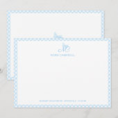 Elegante Vlindermonogram Baby Blue Gingham Plaid Notitiekaartje (Voorkant / Achterkant)