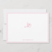 Elegante Vlindermonogram Girly Baby Pink Gingham Notitiekaartje (Achterkant)