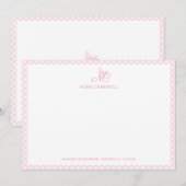 Elegante Vlindermonogram Girly Baby Pink Gingham Notitiekaartje (Voorkant / Achterkant)