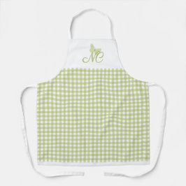 Elegante vlindermonogram Green Gingham controles Schort