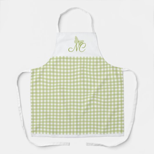 Elegante vlindermonogram Green Gingham controles Schort (Voorkant)