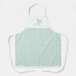 Elegante vlindermonogram Mint Gingham checks Schort
