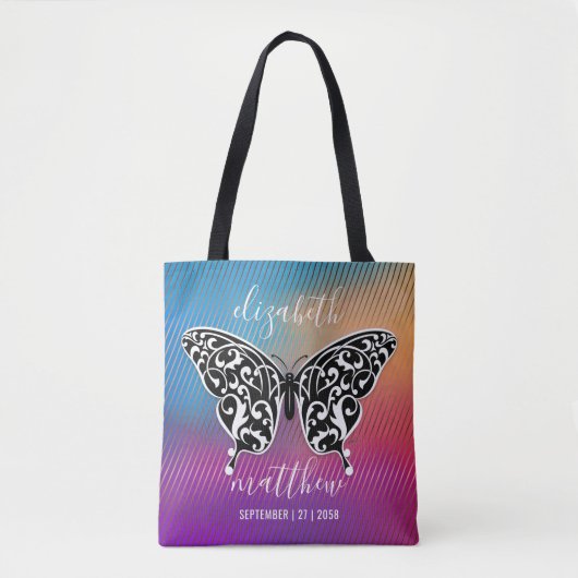 Elegante vlinderontwerp met geweldige zonsondergan tote bag (Voorkant)