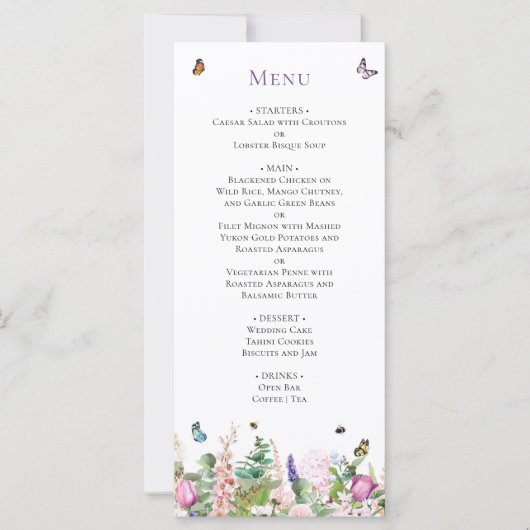 Elegante Vlinders & Bloemen Menu Kaart (Voorkant)
