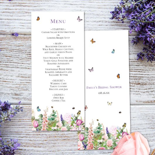 Elegante Vlinders & Bloemen Menu Kaart