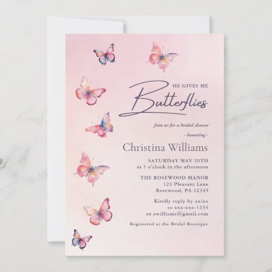 Elegante vlinders bruids douche uitnodiging (Voorkant)