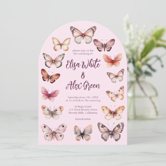 Elegante Vlinders Custom Boog Wedding Kaart (Staand voorkant)