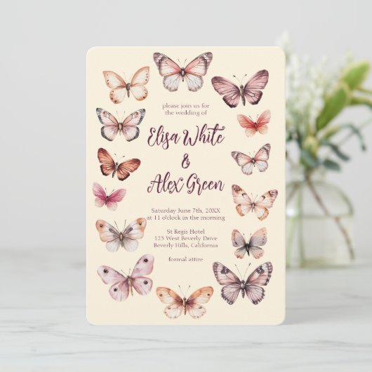 Elegante Vlinders Custom Wedding Kaart (Staand voorkant)