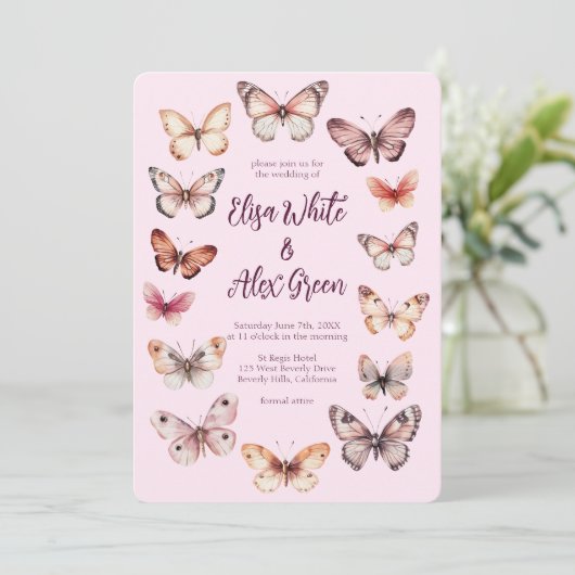 Elegante Vlinders Custom Wedding Kaart (Staand voorkant)