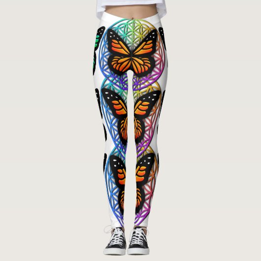 Elegante vlinders kleurrijke bloem van het leven leggings (Voorkant)