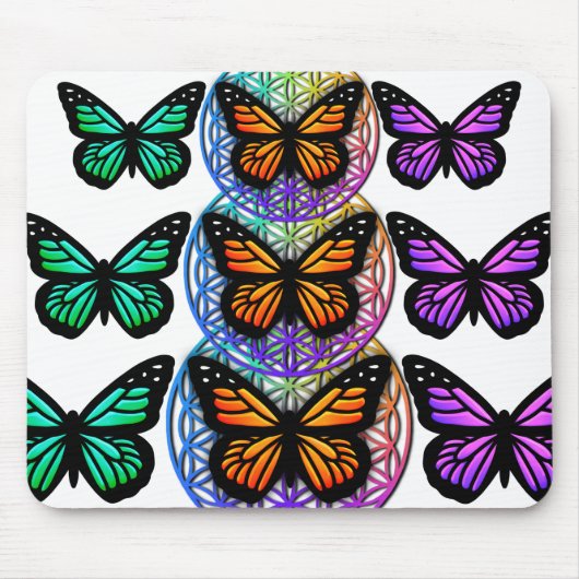 Elegante vlinders kleurrijke bloem van het leven muismat (Voorkant)
