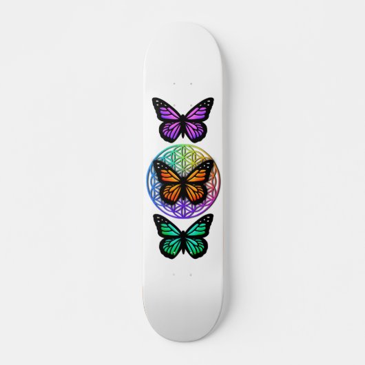 Elegante vlinders kleurrijke bloem van het leven persoonlijk skateboard (Voorkant)