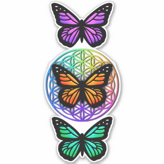 Elegante vlinders kleurrijke bloem van het leven sticker (Voorkant)