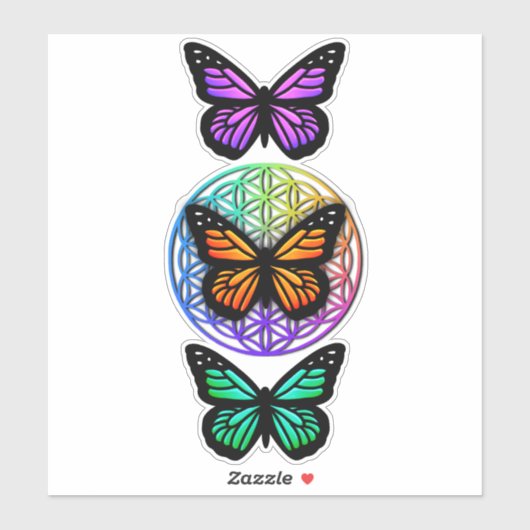 Elegante vlinders kleurrijke bloem van het leven sticker (Vel)