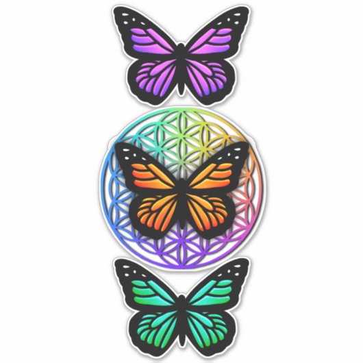 Elegante vlinders kleurrijke bloem van het leven sticker (Voorkant)