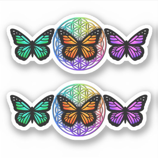 Elegante vlinders kleurrijke bloem van het leven sticker (Voorkant)