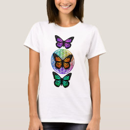 Elegante vlinders kleurrijke bloem van het leven t-shirt