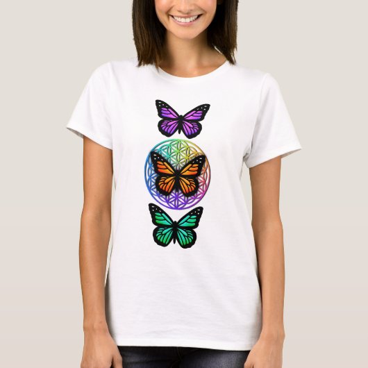 Elegante vlinders kleurrijke bloem van het leven t-shirt (Voorkant)