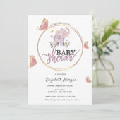 Elegante vlinders roze olifant Baby shower Kaart (Staand voorkant)