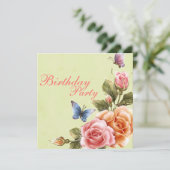 Elegante Vlinders & Rozen Verjaardagsuitnodiging Kaart (Staand voorkant)
