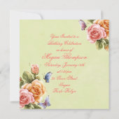 Elegante Vlinders & Rozen Verjaardagsuitnodiging Kaart (Achterkant)