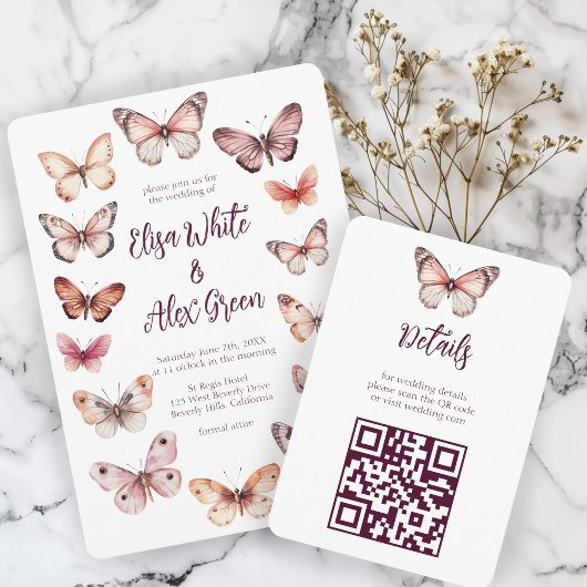 Elegante Vlinders Trouwen AANGEPASTE QR-code Informatiekaartje