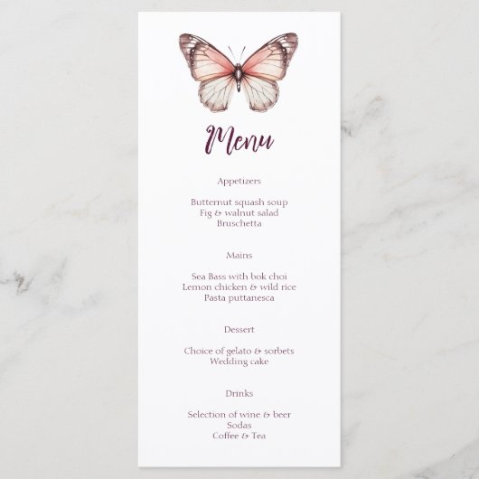 Elegante Vlinders Trouwen Custom Party Menu (Voorkant)