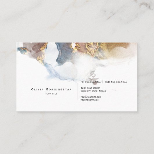 Elegante vloeibare alcoholinkt-waterverf visitekaartje (Achterkant)