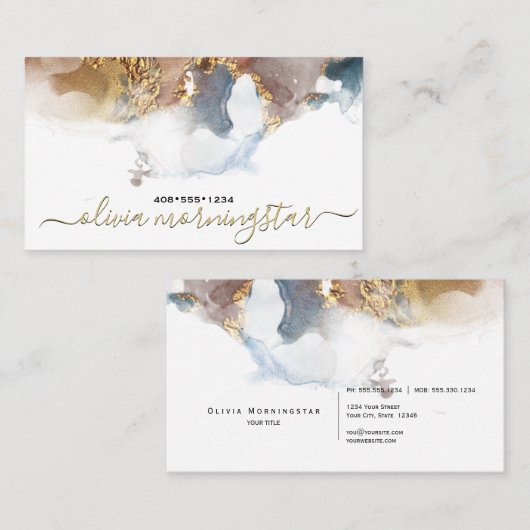 Elegante vloeibare alcoholinkt-waterverf visitekaartje (Voorkant / Achterkant)