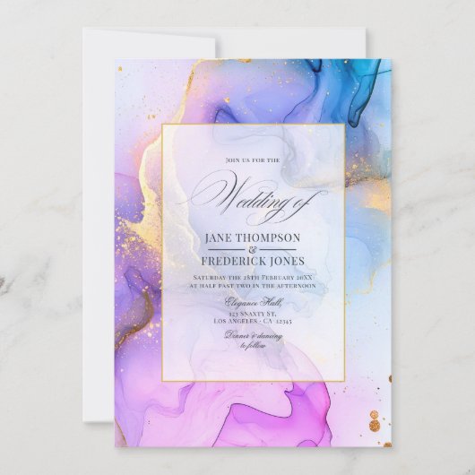 Elegante vloeiende alcohol inkt bruiloft kaart (Voorkant)