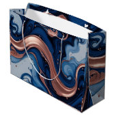 Elegante vloeiende kunst met koper en blauwe werve groot cadeauzakje (Achterkant Gekanteld)