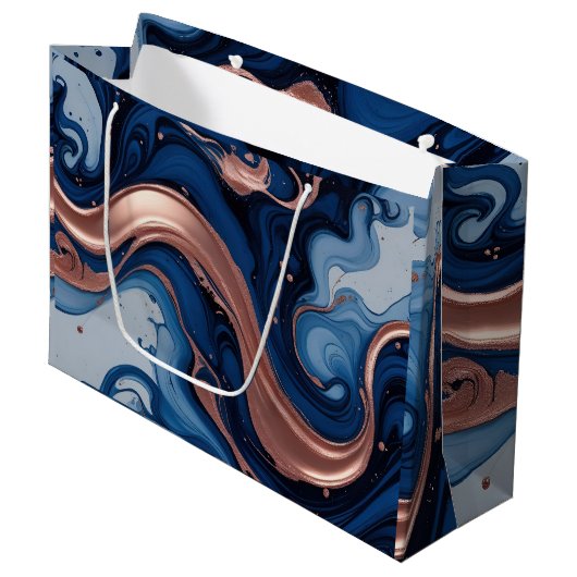 Elegante vloeiende kunst met koper en blauwe werve groot cadeauzakje (Voorkant Gekanteld)