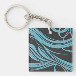 Elegante vloeiende lijnen in turkoois op zwart sleutelhanger