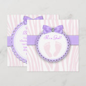 Elegante voetafdruk roze en Paarse Baby shower Kaart (Voorkant / Achterkant)