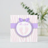 Elegante voetafdruk roze en Paarse Baby shower Kaart (Staand voorkant)